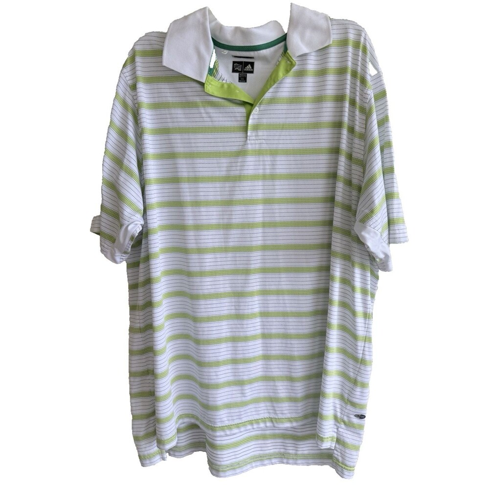 ADIDAS Clima Cool Mens Polo Shirt White Green Striped Size XXL